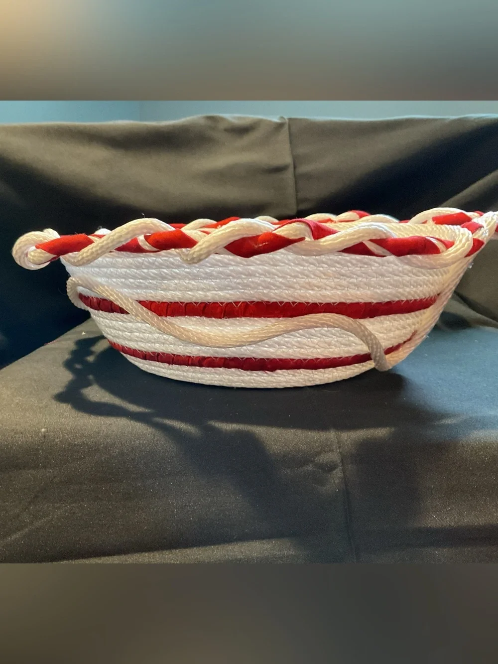 Handmade Festive Red & White Rope Bowl - Holiday Centerpiece